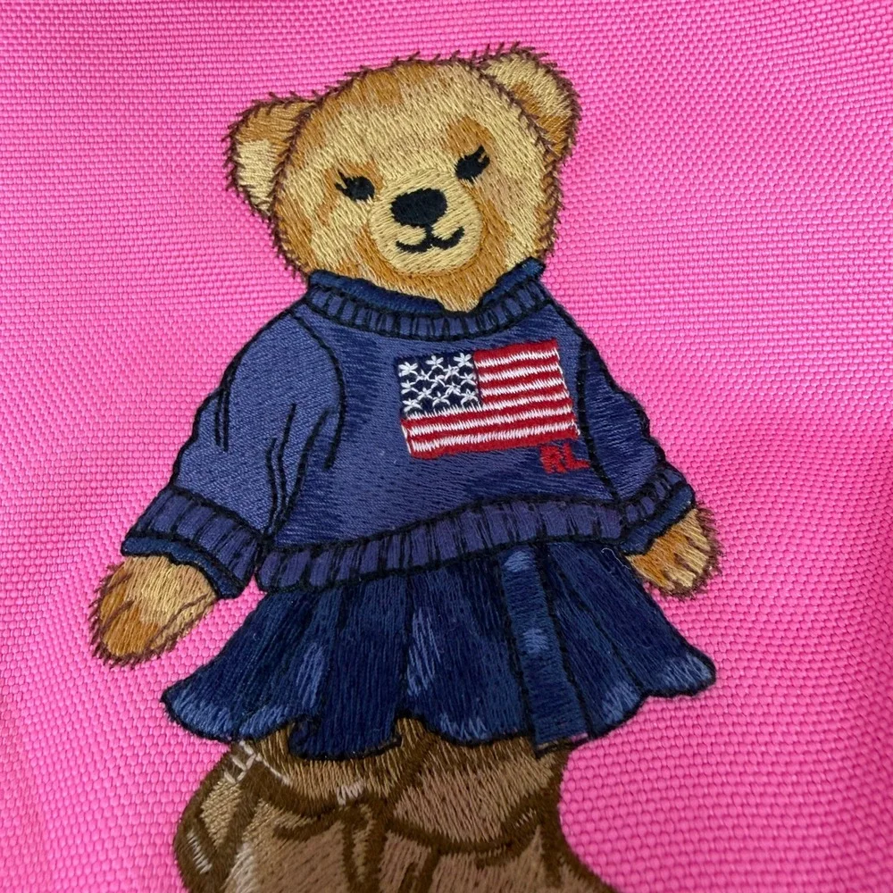 Polo Ralph Lauren Backpack Girls Pink Polo Bear Embroidered Canvas EUC